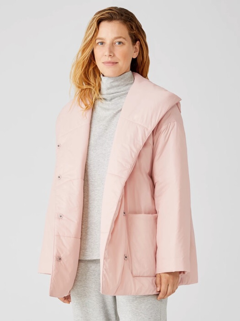 Eileen Fisher Eggshell Hooded Coat Powder Pink Size L